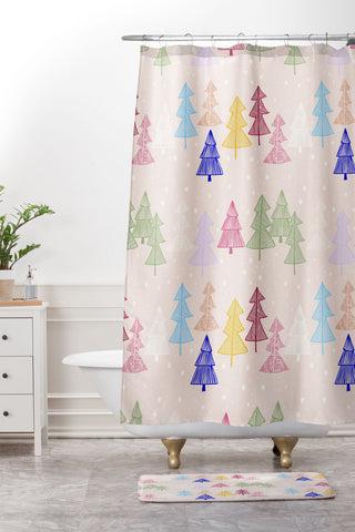 Showmemars Xmas forrest pattern Shower Curtain And Mat