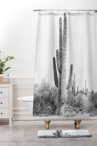 Sisi and Seb Desert Cactus BW Shower Curtain And Mat