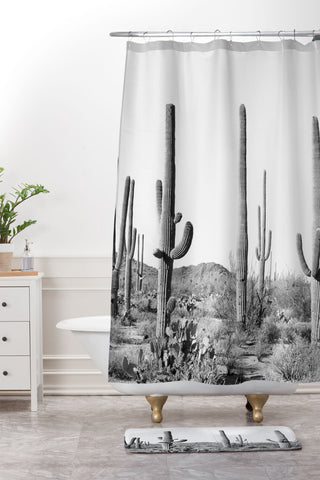 Sisi and Seb Grey Cactus Land Shower Curtain And Mat