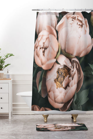 Sisi and Seb Pastel Peonies Shower Curtain And Mat