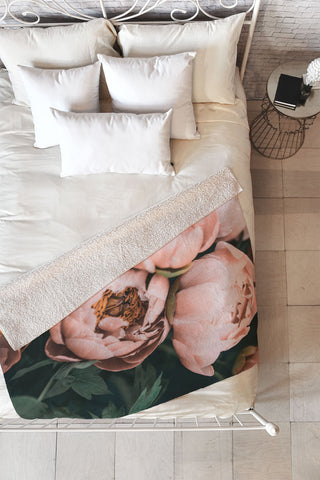 Sisi and Seb Pastel Peony Fleece Throw Blanket