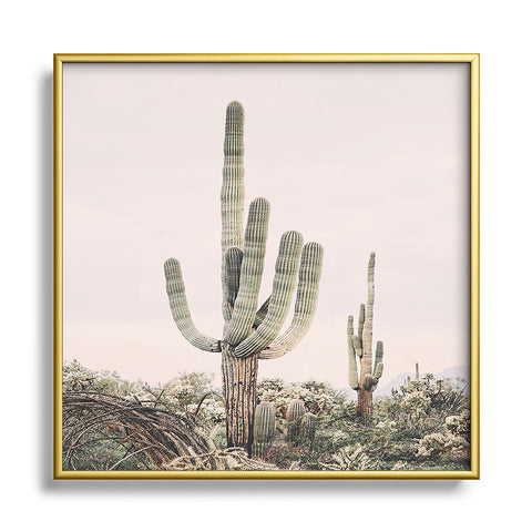 Sisi and Seb Pastel Pink Cactus Metal Square Framed Art Print