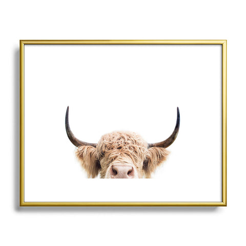 Sisi and Seb Peeking Cow Metal Framed Art Print