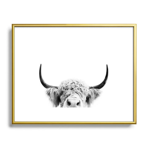 Sisi and Seb Peeking Highland Cow Metal Framed Art Print