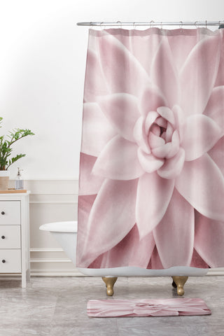 Sisi and Seb Pink Succulent Shower Curtain And Mat