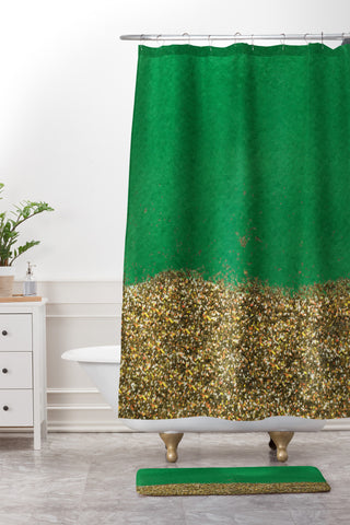 Social Proper Dipped In Gold Emerald Shower Curtain And Mat