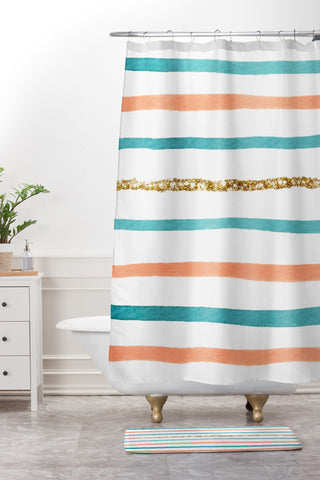 Social Proper Sparkle Stripe Shower Curtain And Mat