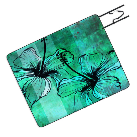 Sophia Buddenhagen Aqua Floral Picnic Blanket
