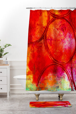 Sophia Buddenhagen Bright Red Circles Shower Curtain And Mat