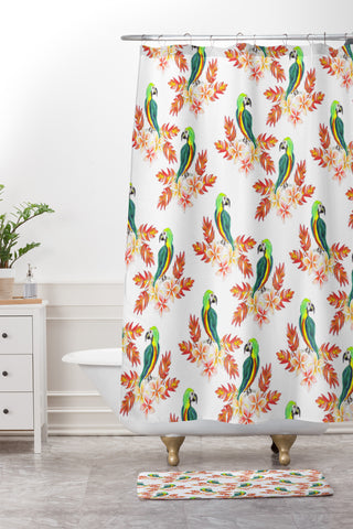 Sophia Buddenhagen Tropical Bird Shower Curtain And Mat
