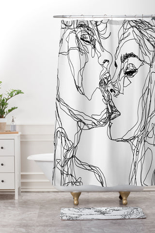 Sophie Schultz Kiss more often BW Shower Curtain And Mat