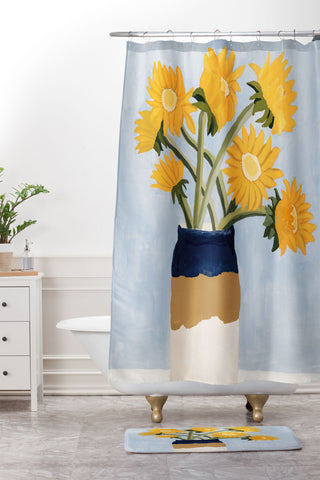 sophiequi Vase with Sunflowers Shower Curtain And Mat