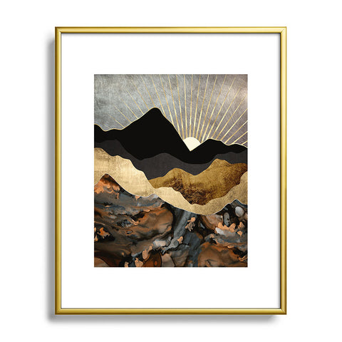 SpaceFrogDesigns Copper and Gold Mountains Metal Framed Art Print
