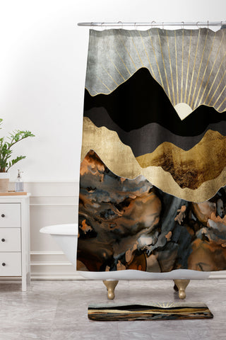 SpaceFrogDesigns Copper and Gold Mountains Shower Curtain And Mat