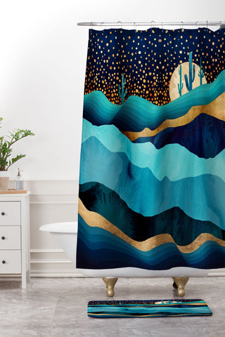 SpaceFrogDesigns Indigo Desert Night Shower Curtain And Mat