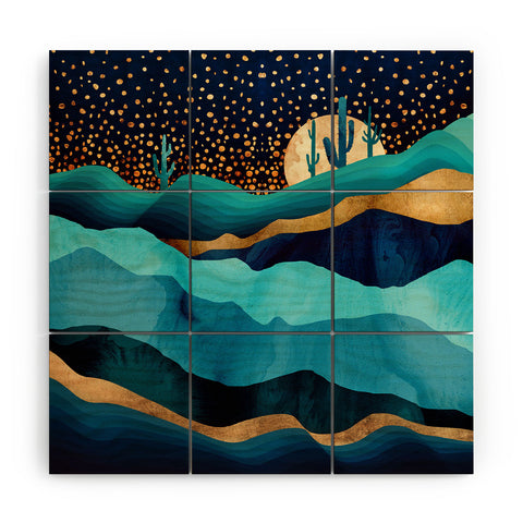 SpaceFrogDesigns Indigo Desert Night Wood Wall Mural