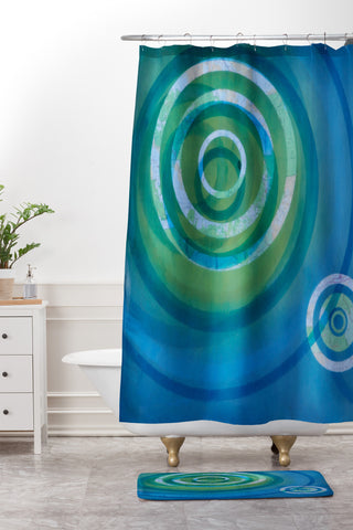 Stacey Schultz Circle Maps Blue Green Shower Curtain And Mat