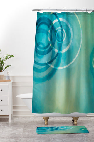 Stacey Schultz Circle World Aqua Shower Curtain And Mat