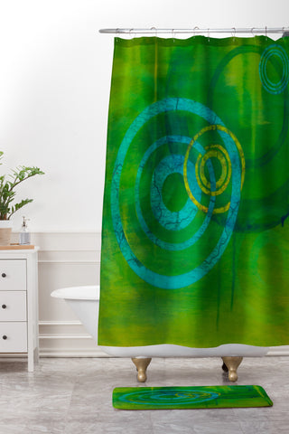 Stacey Schultz Circle World Green Shower Curtain And Mat