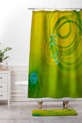 Stacey Schultz Circle World Lime Shower Curtain And Mat