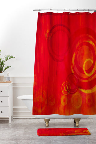 Stacey Schultz Circle World Red Shower Curtain And Mat