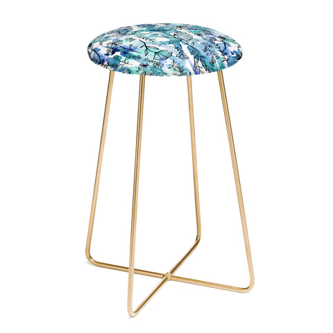 Stephanie Corfee Blues And Ink Floral Counter Stool