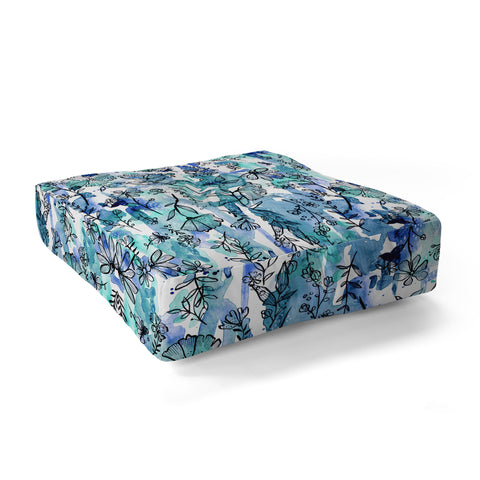 Stephanie Corfee Blues And Ink Floral Floor Pillow Square