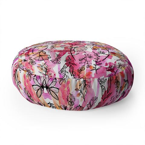 Stephanie Corfee Pink And Ink Floral Floor Pillow Round