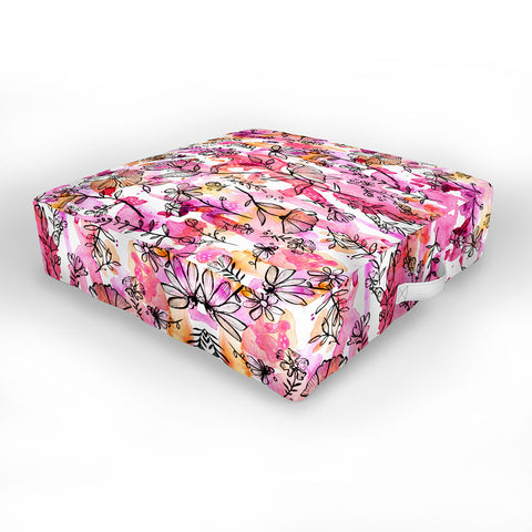 Stephanie Corfee Pink And Ink Floral Outdoor Floor Cushion
