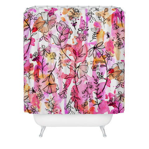Stephanie Corfee Pink And Ink Floral Shower Curtain