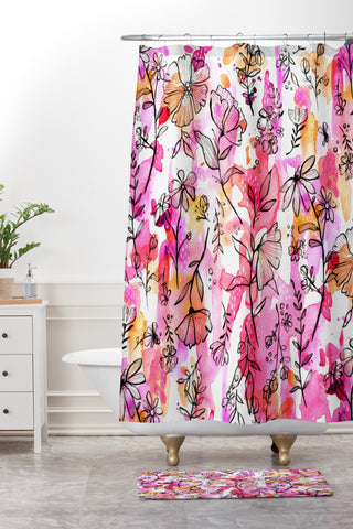Stephanie Corfee Pink And Ink Floral Shower Curtain And Mat