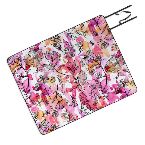 Stephanie Corfee Pink And Ink Floral Picnic Blanket