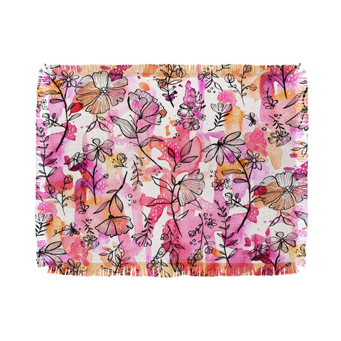 Stephanie Corfee Pink And Ink Floral Throw Blanket