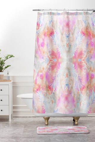 Stephanie Corfee Watercolor Damask Blush Shower Curtain And Mat
