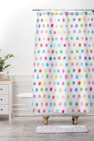 Stephanie Corfee Watercolor MultiDots Shower Curtain And Mat