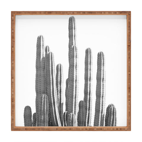 Summer Sun Home Art Black and White Cactus Square Tray