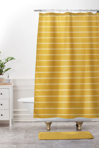 Summer Sun Home Art Classic Stripe Yellow Shower Curtain And Mat