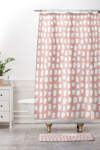 Summer Sun Home Art Dots Pink Shower Curtain And Mat
