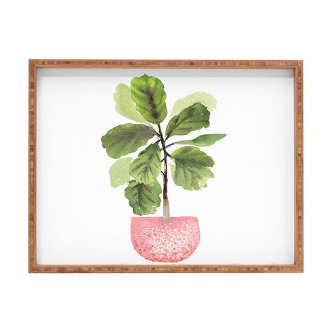 Summer Sun Home Art FiddleLeaf Fig Watercolor Rectangular Tray