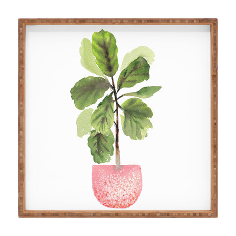 Summer Sun Home Art FiddleLeaf Fig Watercolor Square Tray