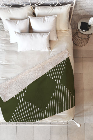 Summer Sun Home Art Geo Olive Green Fleece Throw Blanket