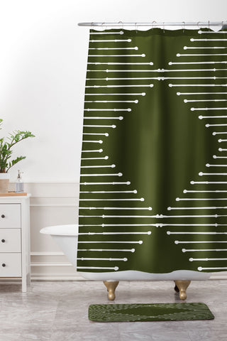 Summer Sun Home Art Geo Olive Green Shower Curtain And Mat