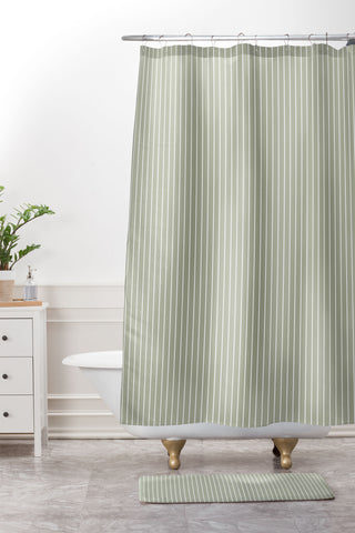 Summer Sun Home Art Lines 6 Sage Green Shower Curtain And Mat