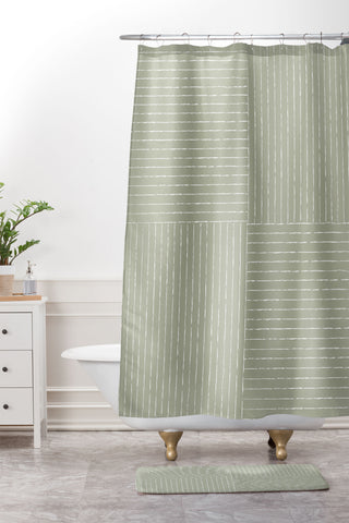 Summer Sun Home Art Lines III Linen Sage Shower Curtain And Mat