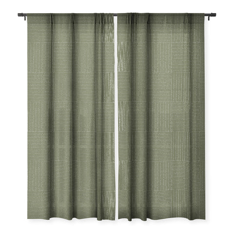 Summer Sun Home Art Lines III Olive Green Sheer Window Curtain