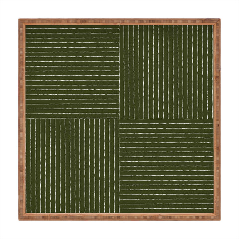Summer Sun Home Art Lines III Olive Green Square Tray