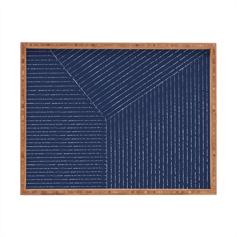 Summer Sun Home Art Lines Navy Rectangular Tray