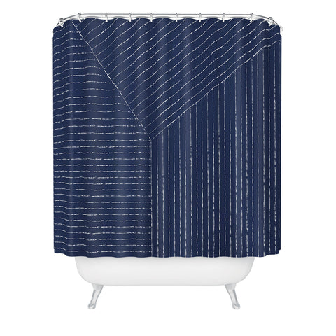 Summer Sun Home Art Lines Navy Shower Curtain