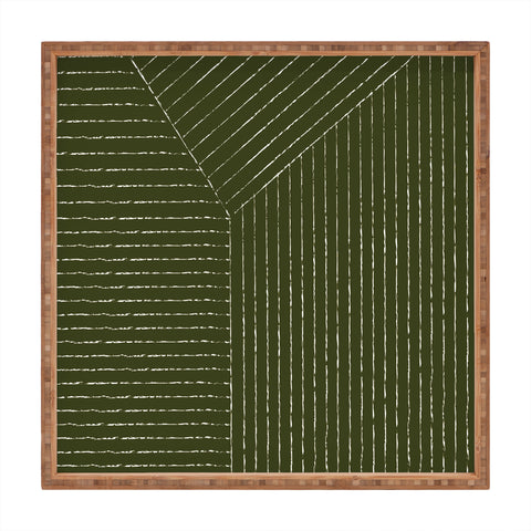 Summer Sun Home Art Lines Olive Green Square Tray