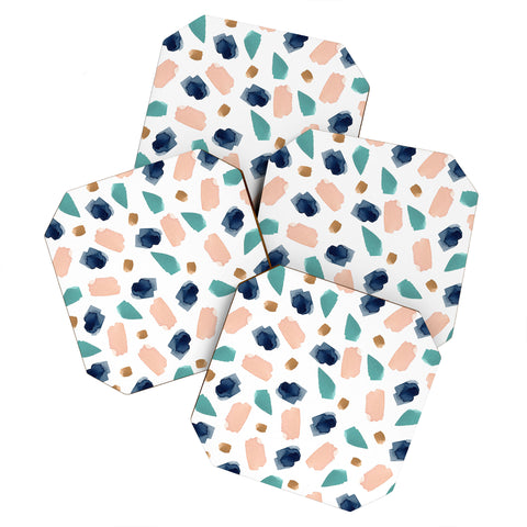 Summer Sun Home Art turquoise navy pink gold Coaster Set